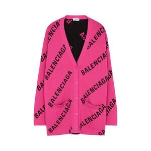 Balenciaga Allover Logo Cardigan 'Pink/Black' size S